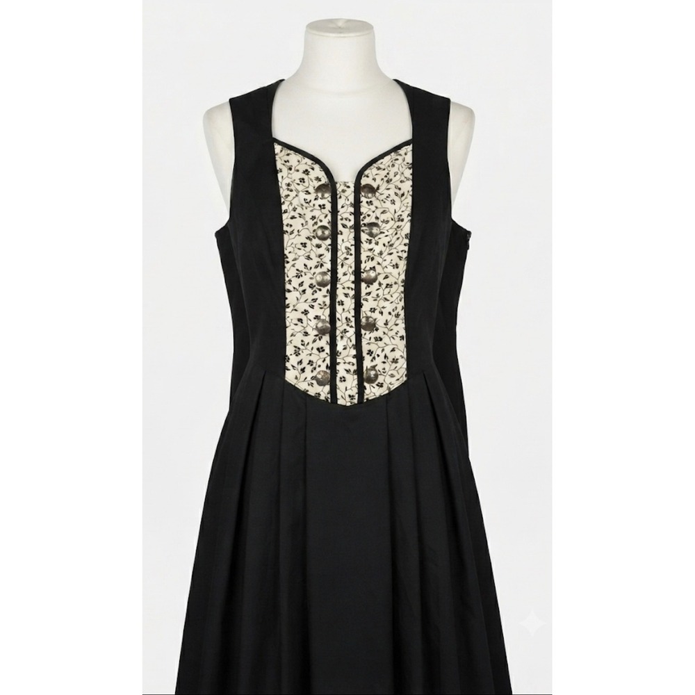 Brandl Tracht Dirndl Dress Women's 40 Black Floral Oktoberfest Linen German Folk
